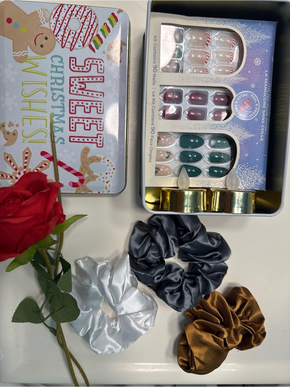 Assorted Satin Scrunchie Set - White, Black, Brown - Unbranded